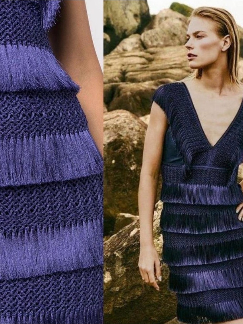 Patbo Tiered Fringe V-Neck Mini Dress In Violet